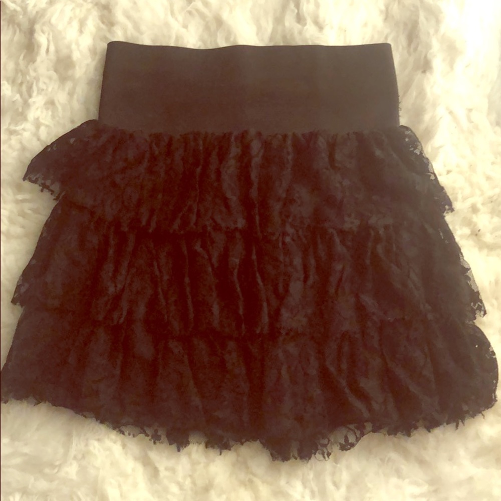 Black lace mini skirt
